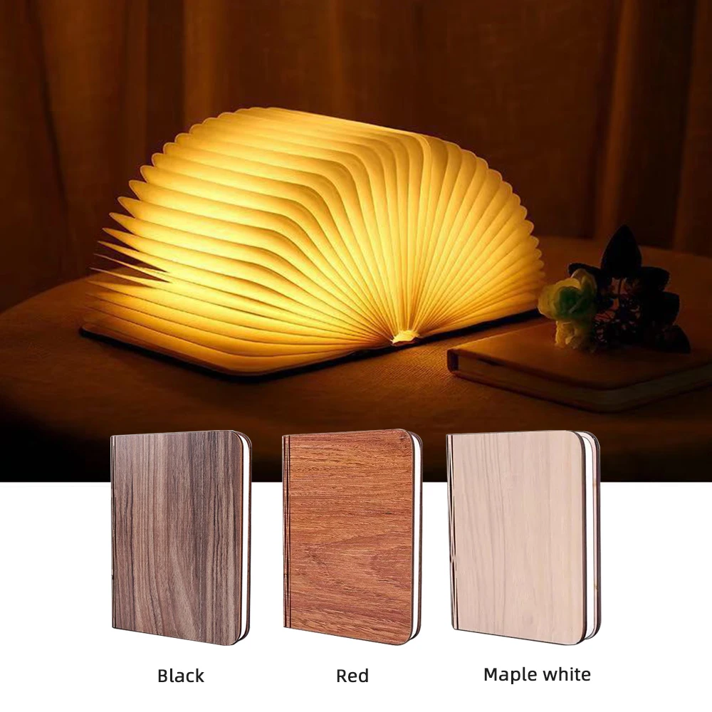 

LED Book Lamp Portable USB Rechargeable LED Magnetic Foldable Wooden Desk Lamp Night Light for Home Decor