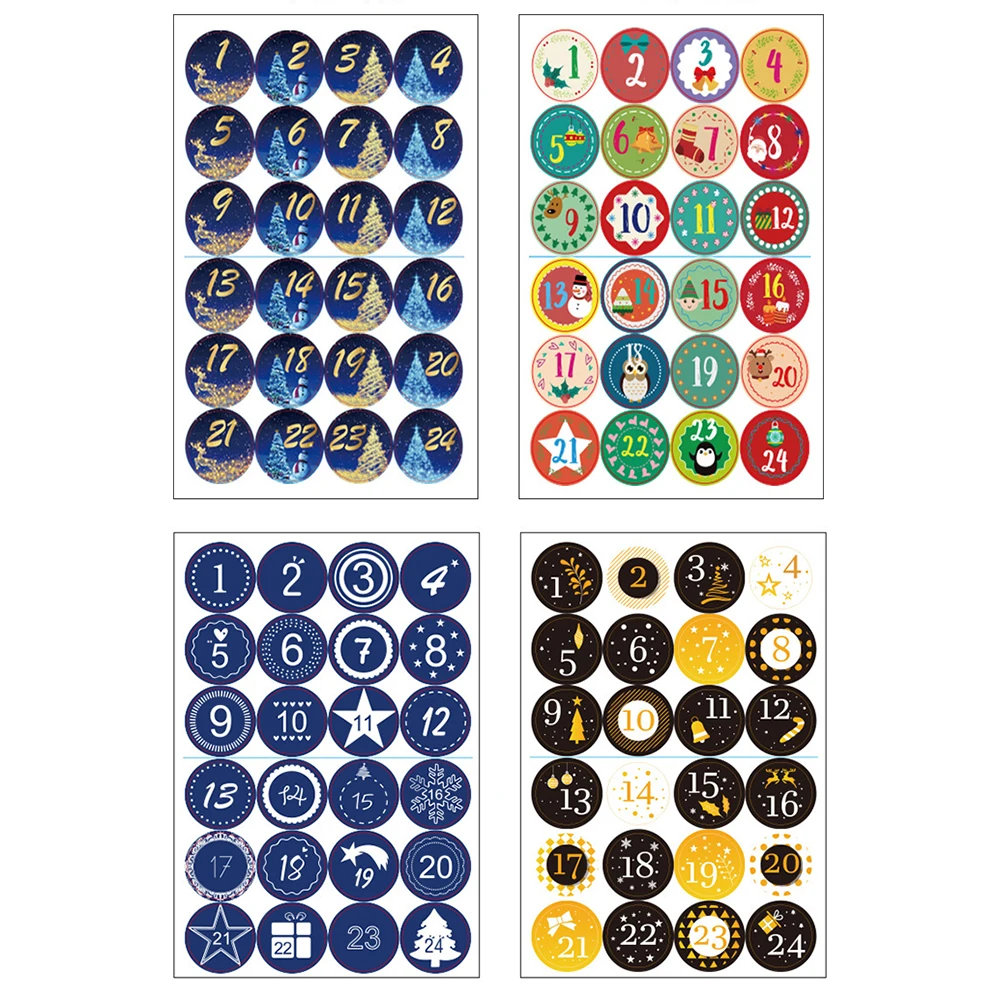 24Pcs//set Christmas Sticker Calendar Number Seal Xmas Decoration Diy Gift Label