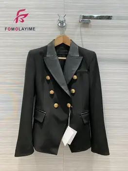 

2020 Autumn Winter High Quality Blazer Splicing Double-breasted Waist Slimming Blazer Coat for Woman