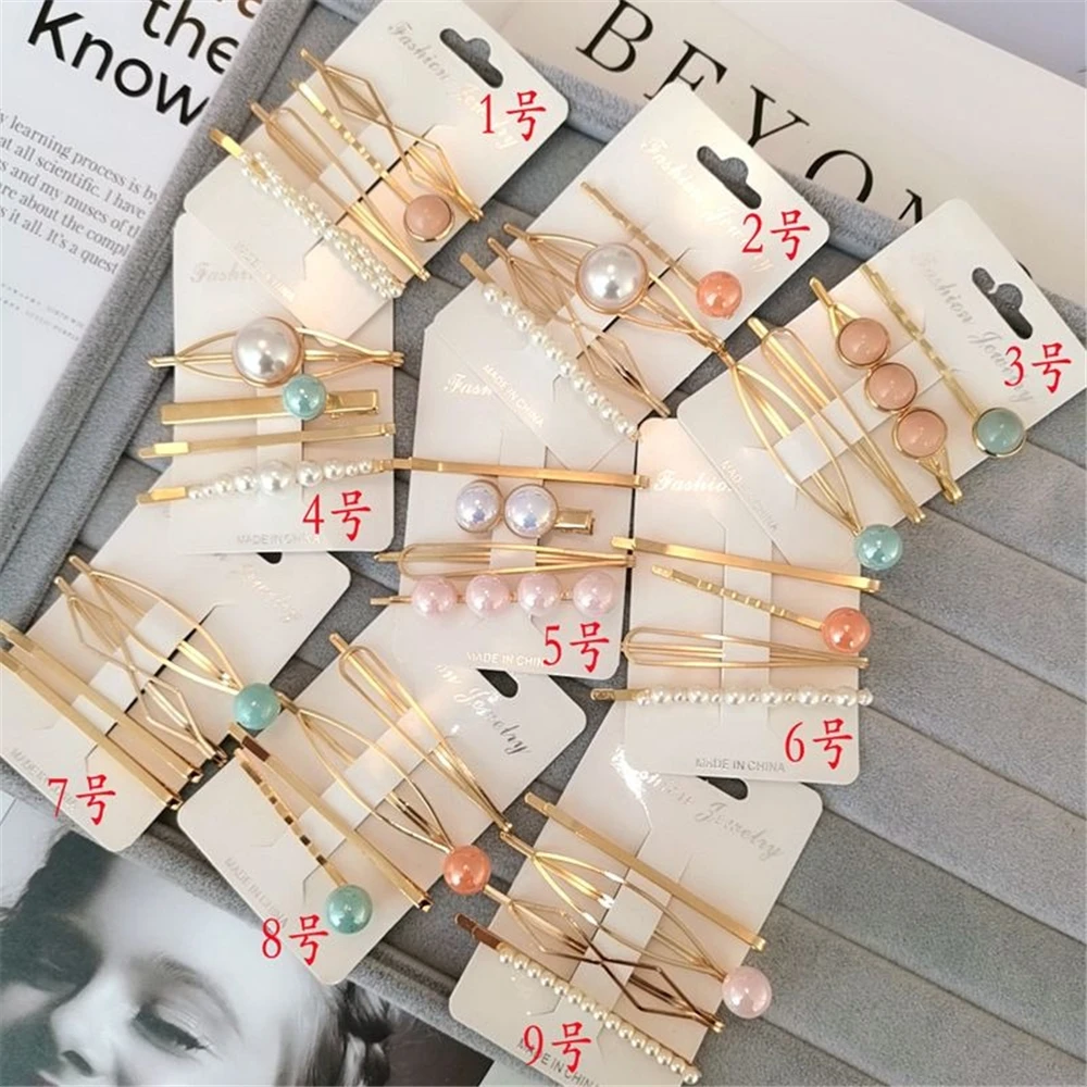 4pcs set Korea Fashion Metal Pearl Hairpins Women Colorful Beads Hair Clips Snap Barrettes Hairgrips Headband 2