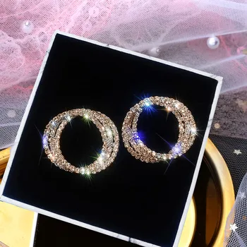 

Korean Multi-layer Round Circle Full Rhinestone Stud Earrings For Women 2019 New Fashion Jewelry Ear Cuff Earrings All Match
