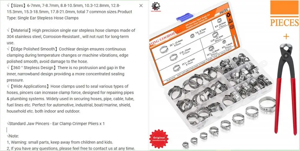 HoseClamp Kit2 304 зажимы для труб из нержавеющей стали, зажимы для шлангов, зажимы для топливных шлангов, червячный привод, прочный антиокислительный металлический крепеж, ассортимент комплекта - Цвет: HoseClamp Kit2