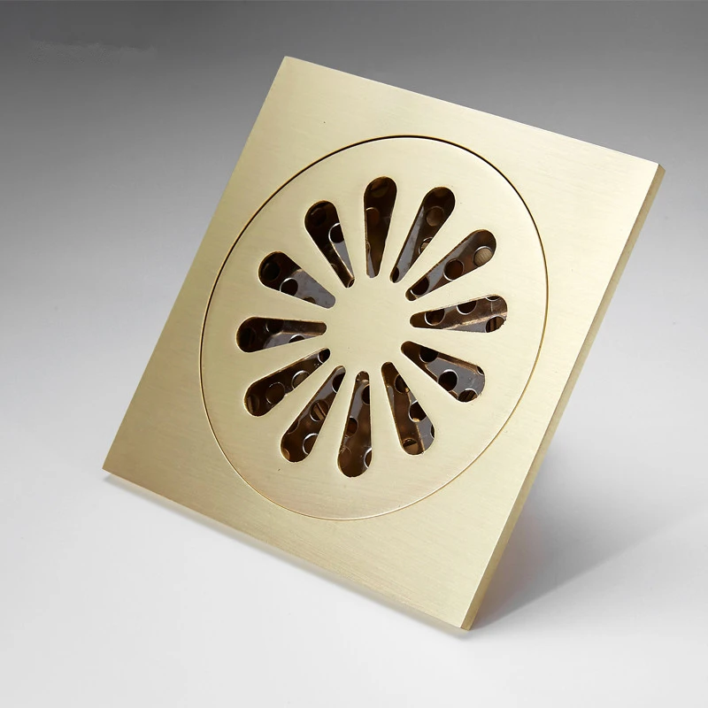 

Bathroom Floor Drains Brass Deodorization Invisible Square Type Brushed Gold Balcony kitchen 4 Inches Floor Drain Bath Hardware