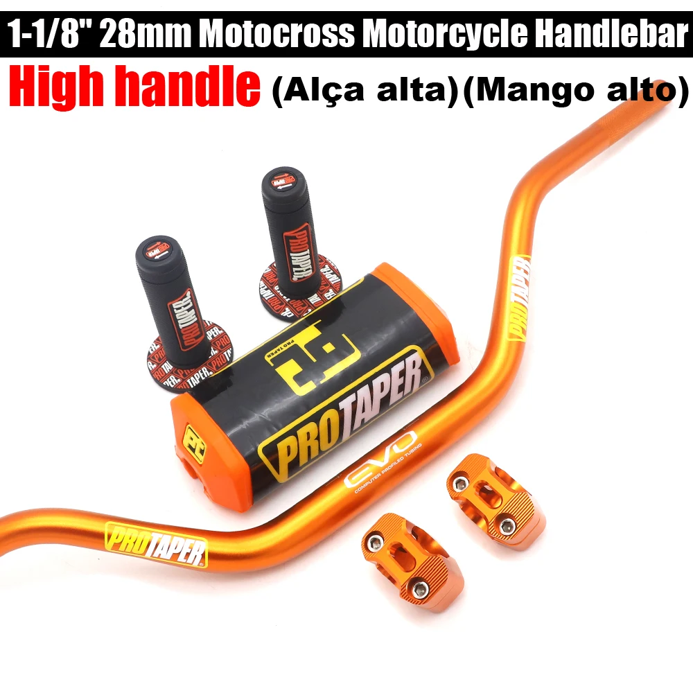 28MM High Motorcycle Handlebars Fat Bars+ Grips Protaper Bar Pad For