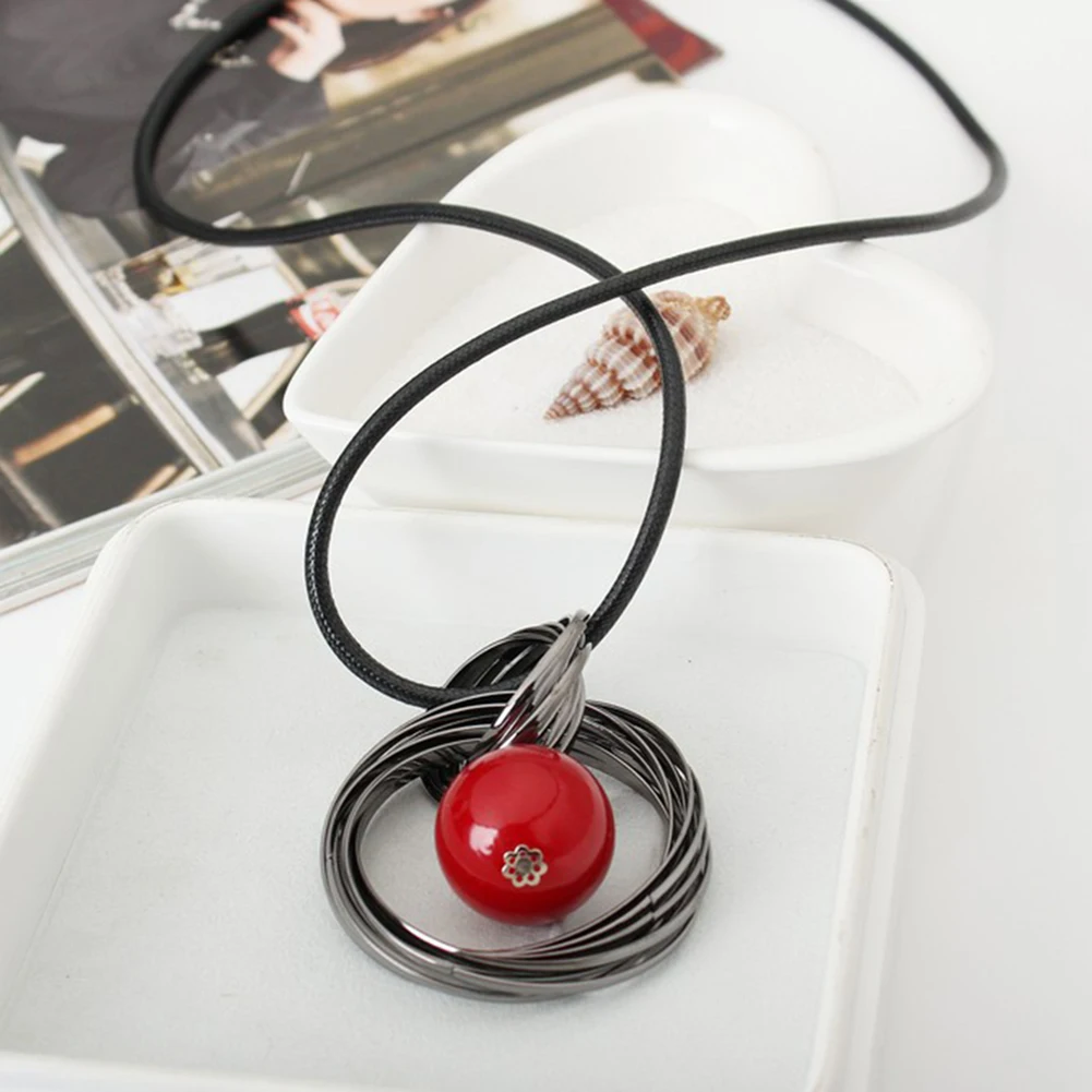 Женская Длинная цепочка с кулоном из искусственного жемчуга красная кольцом