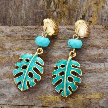 Women Designer Earrings Fashion Jewellery Enamel Monstera Dangle Earrings US European Shell Charm Earrings Dropshipping