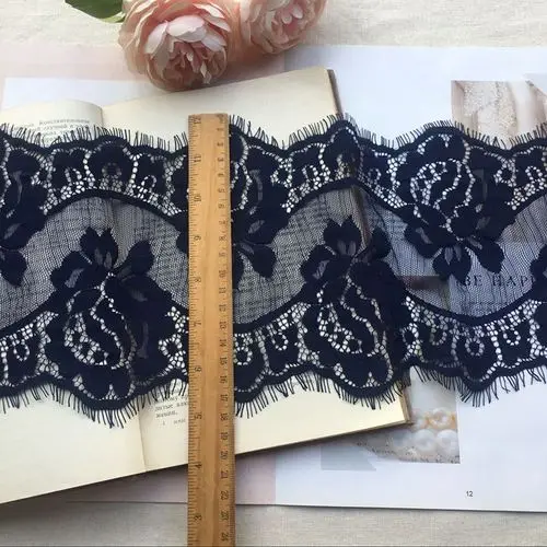 3 м/лот ресницы кружевной отделкой ткань цветок DIY ремесла свадебное платье одежда кружевной материал ручной работы 17 см в ширину - Color: Navy blue