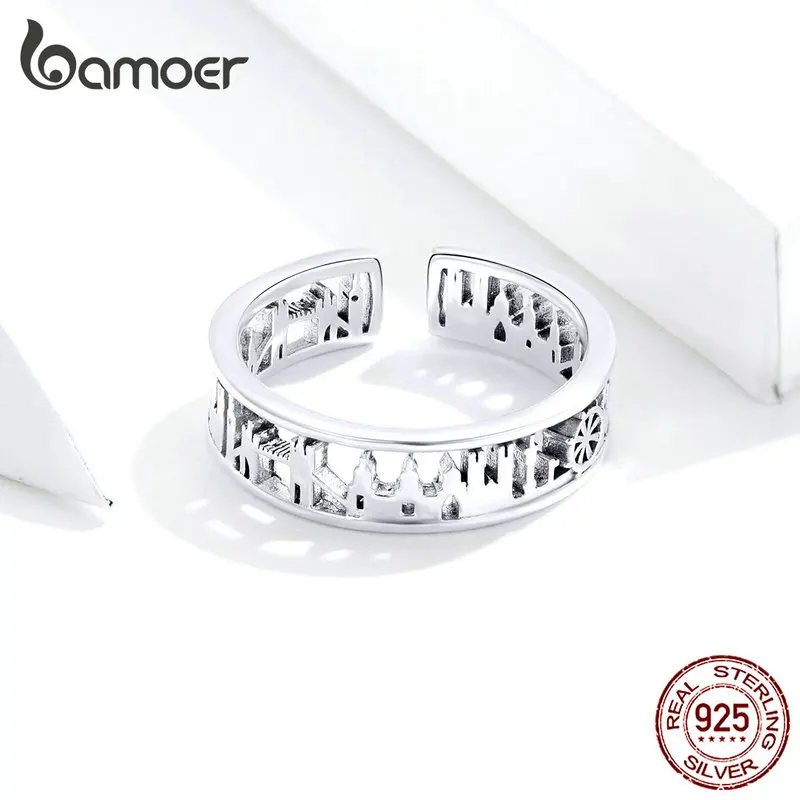 Bamoer City Sketch, широкие кольца на палец для женщин, Стерлинговое Серебро, 925, регулируемые кольца, браслет, хорошее ювелирное изделие, Женские аксессуары SCR606