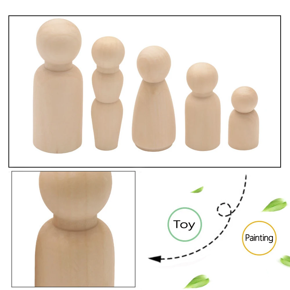 5Pcs DIY Wood Craft Family Five People Wooden Peg Dolls Toy Manual Painting Crafts Unfinished Solid Home Decor | Дом и сад
