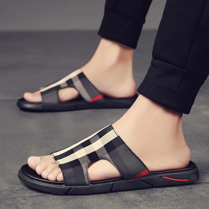 CYYTL Men Slippers EVA Non-slip Outdoor Beach Flip Flops 2020 Summer Casual Shoes Striped Slides Black Sandal Indoor