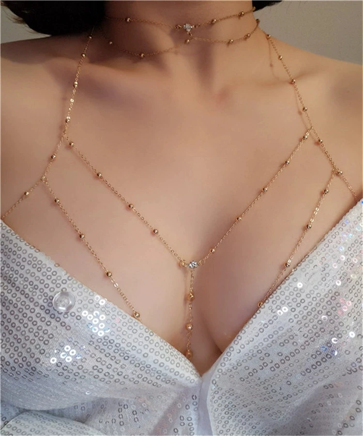 

Rhinestones Tassel Body Chain Sexy Beach Gold Silver Color Wedding Accessories Bra Cross Body Chain Jewellery for Women erotic