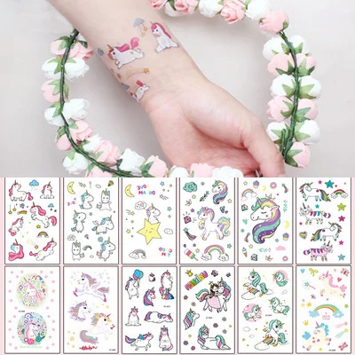 5pcs Cute Unicorn Pattern Children's Sticker Toys Temporary Tattoos Cartoon Animal Waterproof For Kids Gift | Дом и сад
