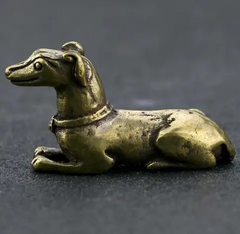 Китайский чистый латунный резной Зодиак животное собака чай домашнее животное ручная Коллекция украшения статуя животного