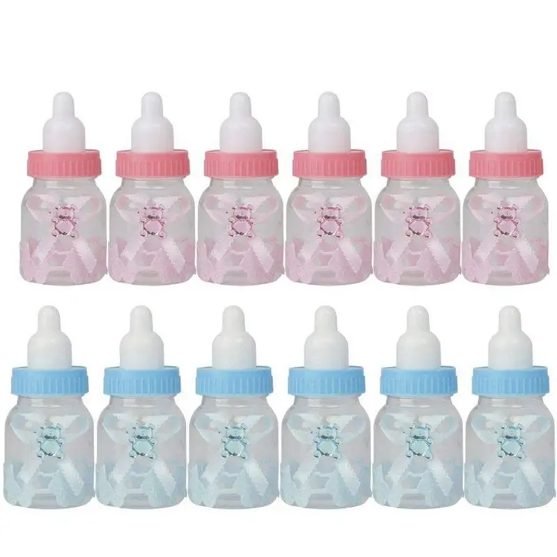 

12 pcs Baby Shower Party Favours Decoration Candy Filling Bottles (Pink+Blue)