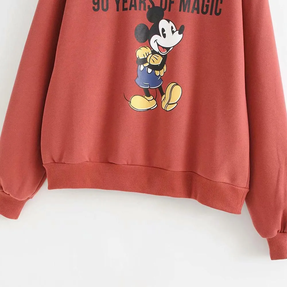 Disney стильный Микки Маус мультфильм 90 лет волшебные буквы печати О-образным вырезом Пуловер Футболка Модные женские с длинным рукавом повседневные топы