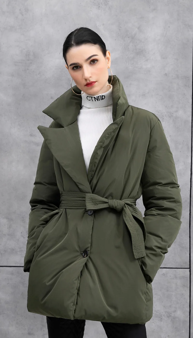 Goedkoop Fashion brand pak kraag dikke warm donsjack vrouwelijke nieuwe aankomst was dunne dikker warm 90% eendendons jas met riem F454