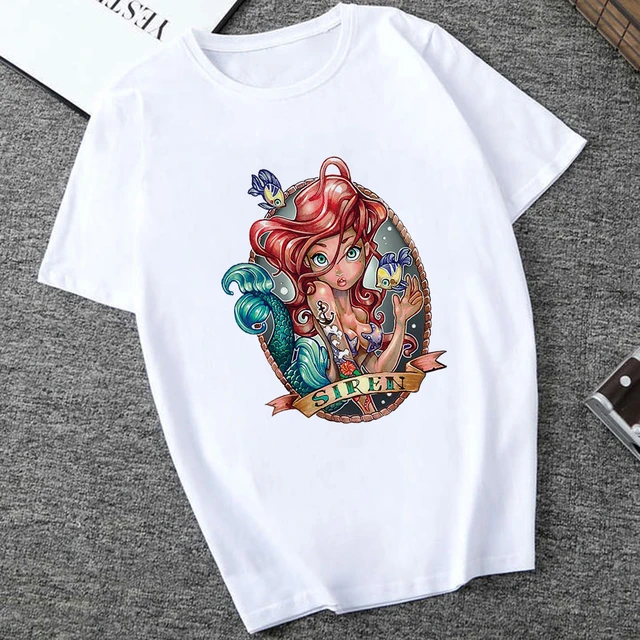 Women T-shirt Disney Princess Mermaid Ariel Printed T Shirt girl