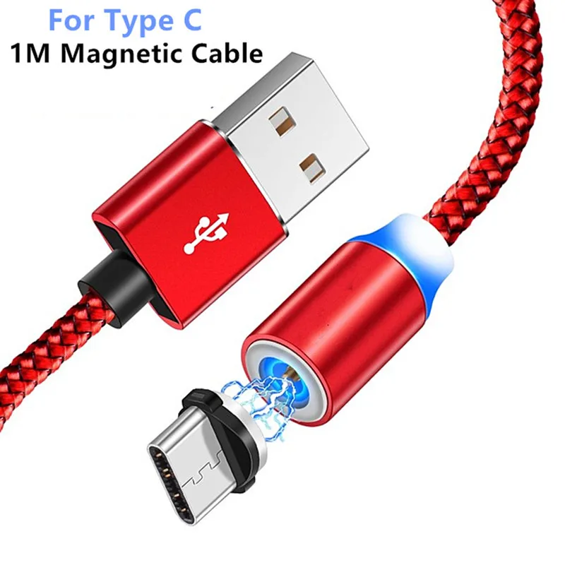 Red Type C Cable QC3.0 USB быстрое зарядное устройство магнитный кабель типа C для samsung galaxy Feel 2 S8 S9 S10 A50 A70 A20 M30 Honor 20 10 9 провод для мобильного телефона - Цвет: Red Type C Cable