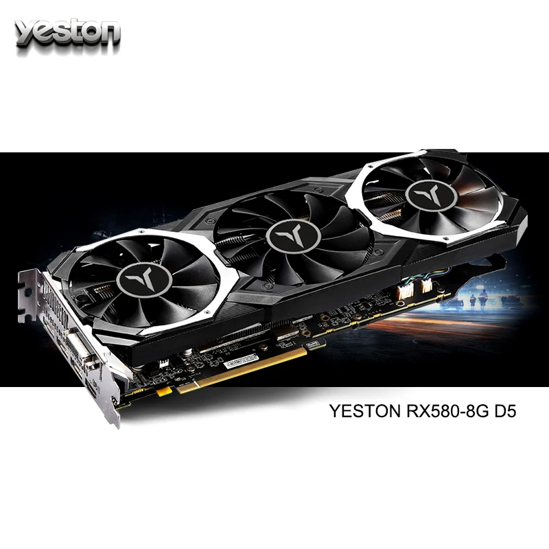 Yeston Radeon RX 580 GPU 8 ГБ GDDR5 256 бит игровой настольный компьютер ПК видеокарты Поддержка DVI/HDMI PCI-E X16 3,0