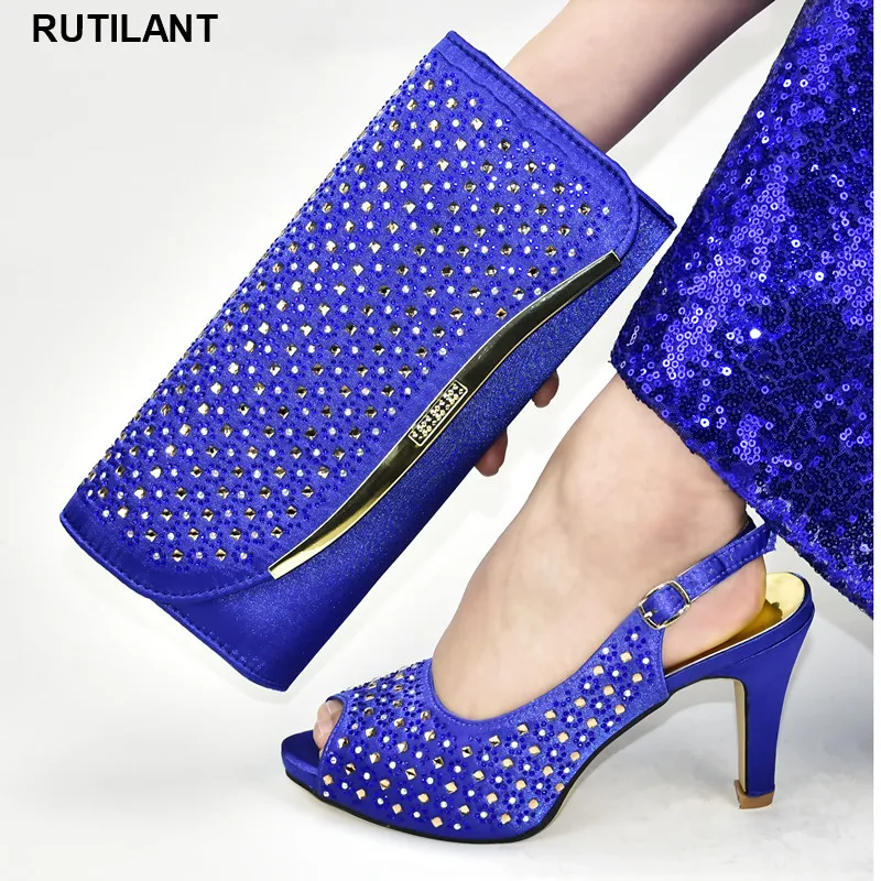 

Spring Shoes Platform Women Ladies Italian Shoe and Bag Set Decorated with Rhinestone Italian Lady Shoes with Matching Bags