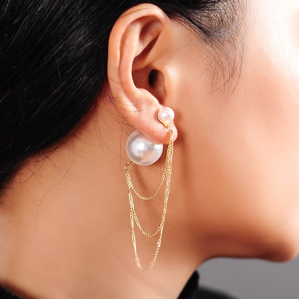 Kissme Pearl Earrings Korean Fashion Double Sided Alloy Tassel Chain Earrings For Women Jewelry Gift Drop Earrings Aliexpress