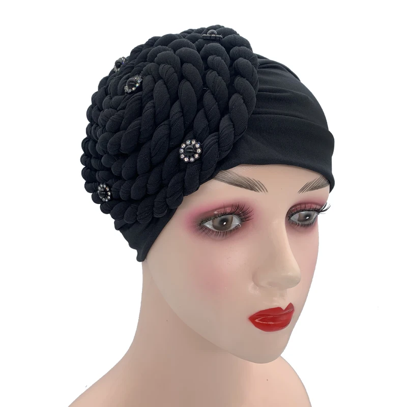 Diamonds Braids Turban Hat Women Muslim Headscarf Bonnet Female Inner Hijabs Arab Head Wraps African Headtie Caps muslim headwear,head scarf,hijab hats,hijab headscarf,female head wraps