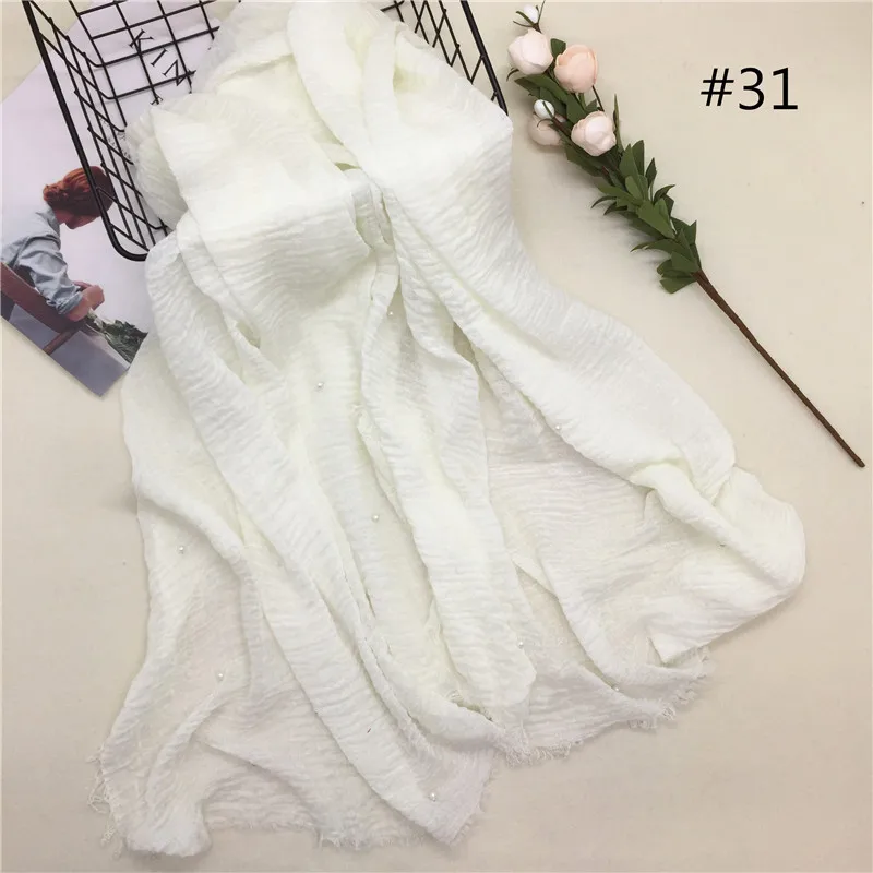 

chiffon scarves New TR Cotton Monochrome Scarf Detachable Nail Pearl Wrinkled Muslim Baotou Shawl Scarf