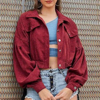 

Winter Women's Outwear Corduroy Long Sleeve Casual Jacket Cropped Coat Short Tops Autumn Vintage Fashion Ladies Clothes 2019