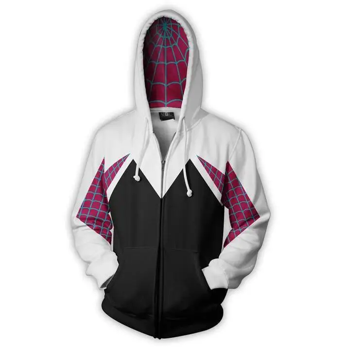 Women Girls Venom Hoodie Cosplay Spider Gwen Stacy Costume Spider boy Superhero Zipper Jacket Hooded Sweatshirt Coat