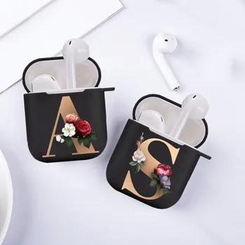 

Cute Floral Gold Initial alphabet Letter Case For Airpod 2 Cases Silicone Wireless Bluetooth Earphone Cover Matte Black