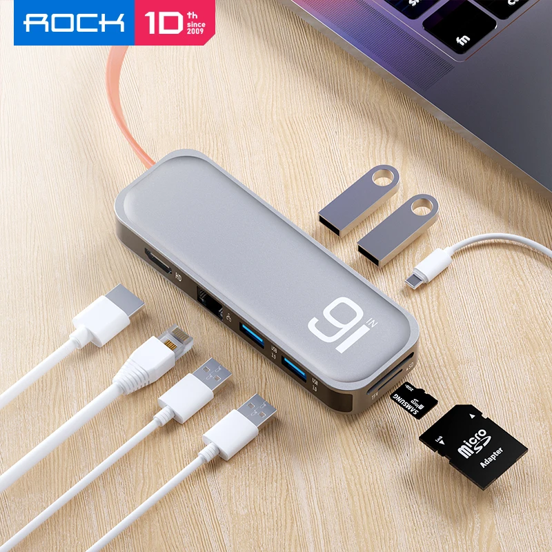 ROCK USB C концентратор типа HDMI RJ45 Мульти 3 0 адаптер для MacBook Pro Air сплиттер TF SD Card Reader USBC
