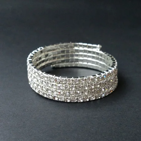 TDQUEEN браслеты с серебряным покрытием Pulseiras браслет Кристалл Стразы многорядные Спираль браслет для женщин - Окраска металла: 4rowSilver