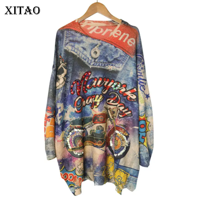 XITAO Knitted Letter Pattern Pullovers Women Fashion New 2019 Autumn Print Irregular Elegant Small Fresh Minority Sweater XJ2417 | Женская
