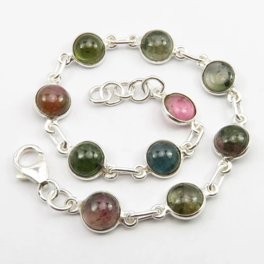 Цельная серебряная цепь турмалиновая браслет художественная бижутерия