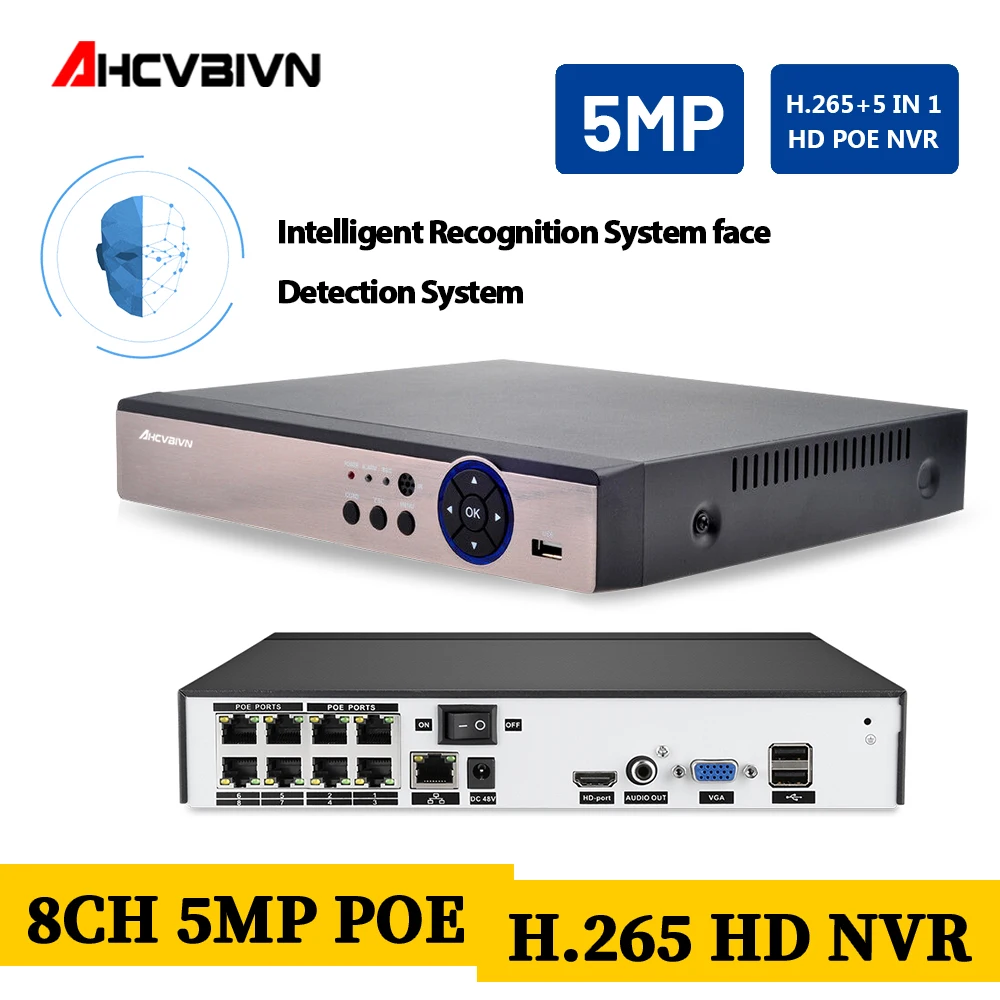 AHCVBIVN 8CH 5MP Network POE NVR Video Recorder for video Surveillance IP Camera System Onvif P2P View NO HDD | Безопасность и