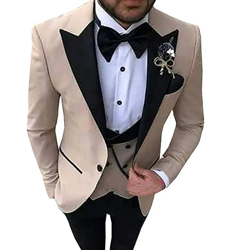 Темный цвет Aesido Повседневное Для мужчин костюмы Slim Fit 3 предмета лацкан с тупым углом; Выходные туфли на выпускной смокинги для женихов Для мужчин для свадьбы(пиджак+ жилет+ брюки - Цвет: same as photo