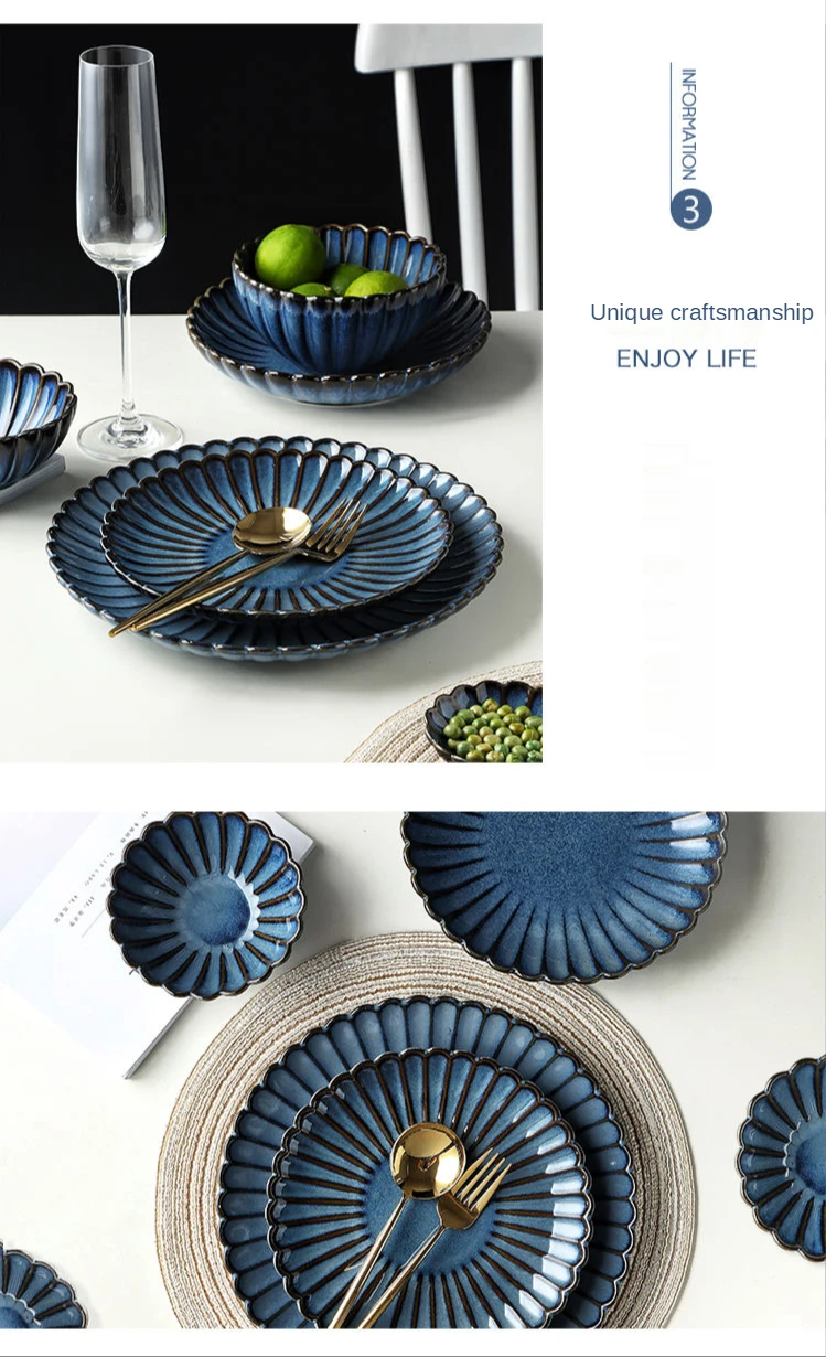 Vaisselle japonaise en céramique 6 pièces pour la maison, la cuisine, les personnes (bleu