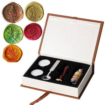 

Stamp Seal Sealing Wax Kit Botanical Sealing Wax Stamp Brass Heads Wax Stamp Seal Wax Pellets Gift Box Set Wedding Invitation