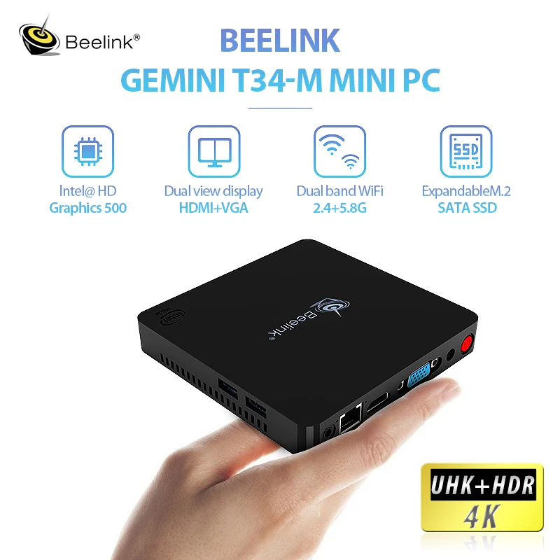 Beelink İkizler T34-M MINI PC Intel N3450 2.2GHz HDMI uyumlu VGA 4K çift ekran ofis MINI PC windows 10 TV kutusu bilgisayar