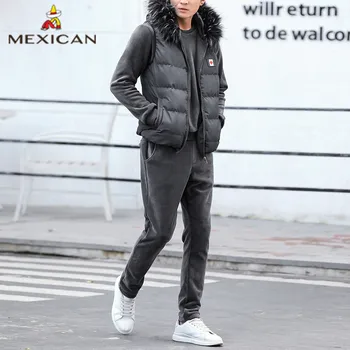 

MEXICAN men's three-piece sweater suit men's plus velvet thick warm hoodie autumn and winter coat difficult men's suit
