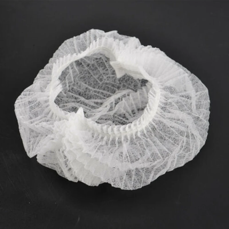 100Pieces Disposable Hair Shower Cap Non-woven Bath Caps Hair Cap Pleated Anti Dust Bouffant Cap Bathroom Accessories