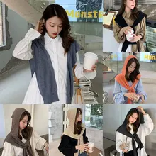 Outer Shawl Decorative Women's Comfortable Solid Color Hooded Scarf Shawl Stylish Striped Dual-use Warm Decorative Shawl