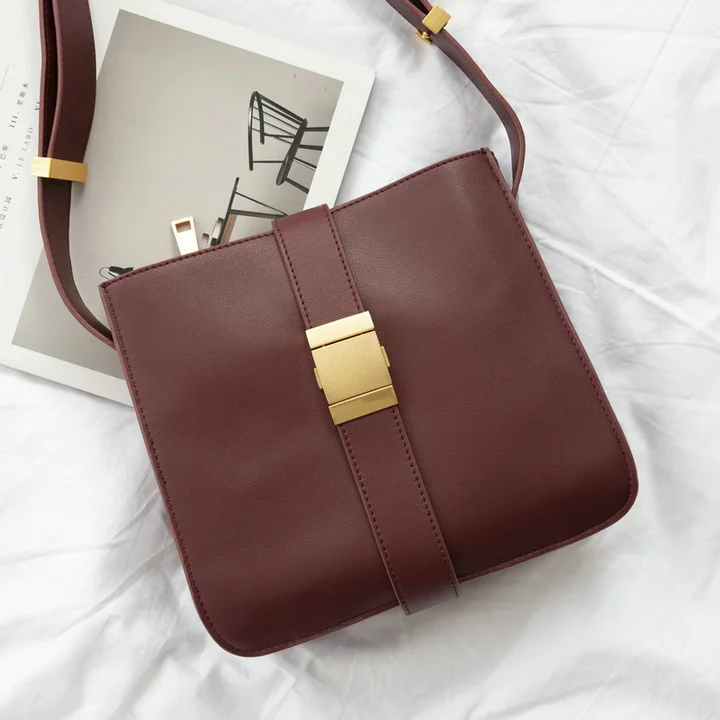 wide strap flap bags split leather shoulder bag for female solid high quality crossbody bags simple cowhide bag for women - Цвет: wine red