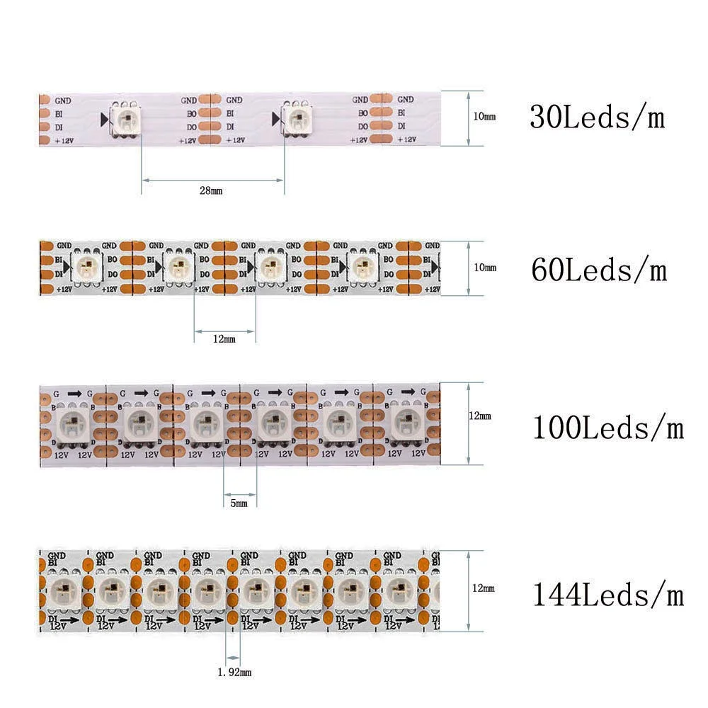 DC12V WS2815(WS2812B WS2813 Update) RGB Led Pixel Strip,Individually Addressable White/Black PCB Dual-Signal Led Flexible Light