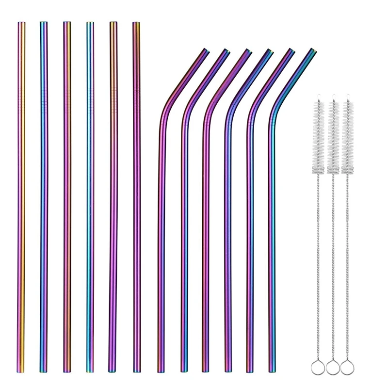 Multicolor Colorful Stainless Steel Straws Rainbow Multi-Colored Reusable Drinking Straws Metal Drinking Straws For Tumbler Stra