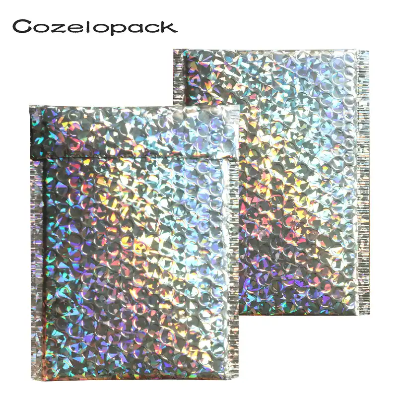10 sztuk holograficzna metaliczne opakowanie bąbelkowe opakowanie na  prezenty Glamour kolorowe srebrne odcienie folia poduszki wyściełane  koperty wysyłkowe|Papierowe koperty| - AliExpress