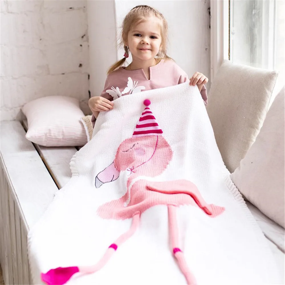 

Baby Blanket Knitted Newborn Swaddle Wrap Flamingo Soft Toddler Infant Bedding Quilt For Bed Sofa Basket Stroller Cover Blankets