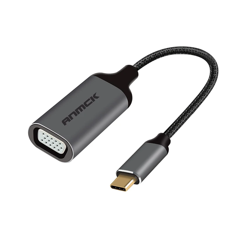 Серый Anmck USB C VGA адаптер type C to VGA 1080P 60Hz Thunderbolt 3 для Macbook Chromebook Pixel Lumia 950XL samsung Galaxy S8/S9 - Цвет: Серый