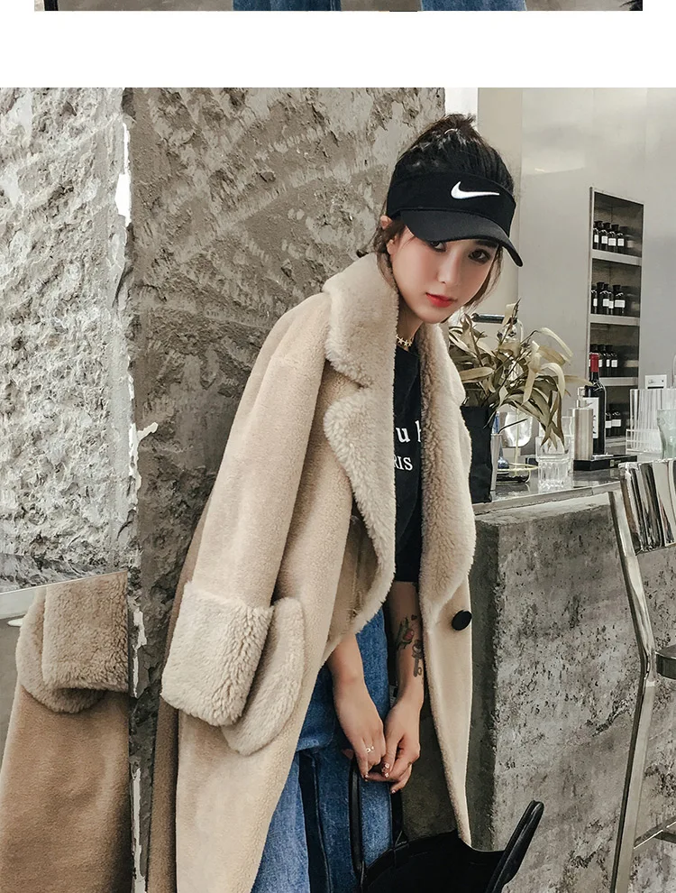 Real Fur Coat Women Winter Natural Sheep Shearing Fur Streetwear Jacket Female Oversize Thick Warm Overcoat Abrigos AQ637