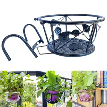 

Removable Hanging Iron Flower Plant Potted Balcony Railing Stand Rack Shelf Plant Shelf Hanging Baskets Plants Organizer